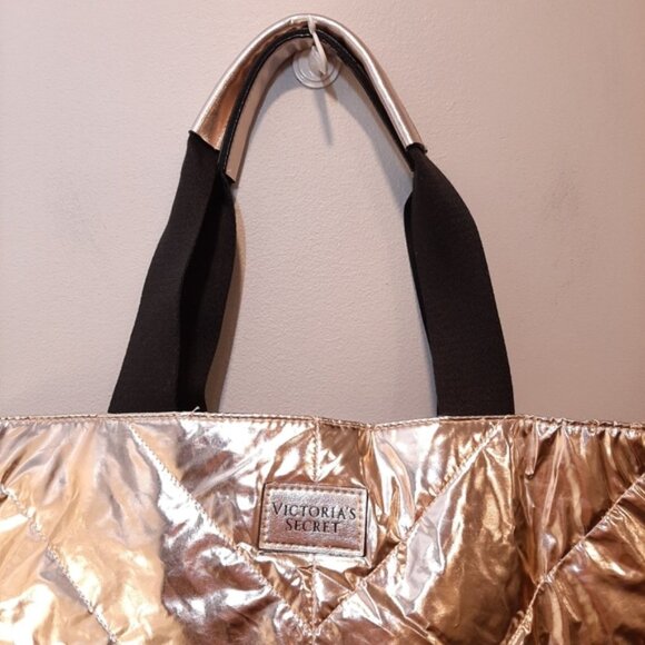 Victorias Secret Limited Edition Rose Gold Puffer Tote Bag Quilted Metallic VS - Picture 5 of 13
